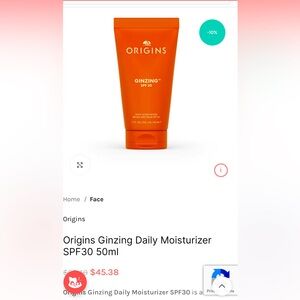BNIB ORIGINS GINZING SPF 30 DAILY MOISTURIZER